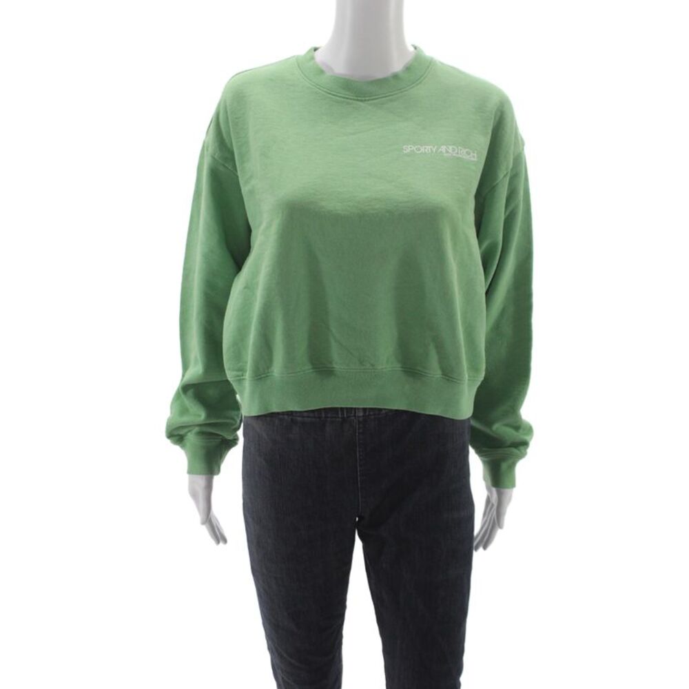 Sporty & Rich Unisex Pullover Sweatshirt Green 100% Cotton Crew Neck Size S